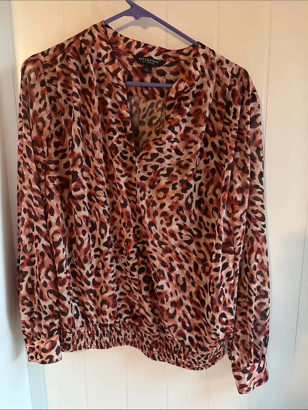 Liverpool Leopard Print V-Neck Blouse - Brown, Black